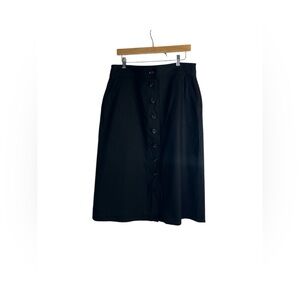 ANN TAYLOR Midi Skirt Black Button Front Linen Blend‎ Petite 12P casual office